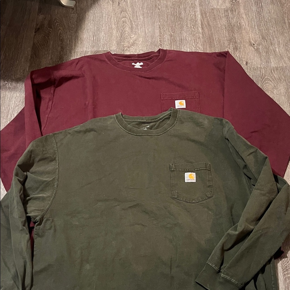 Carhartt Men's Long Sleeve Shirts - Dark Green and Burgundy
